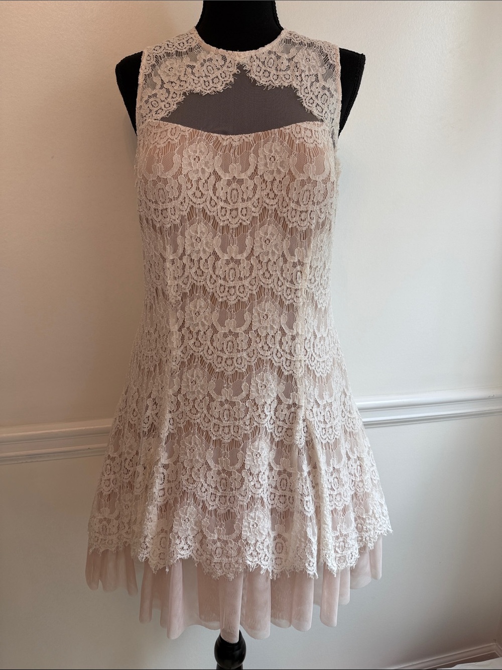 NWOT Betsy & Adam Eyelash Lace Overlay Sleeveless Mesh Floral Dress 12P